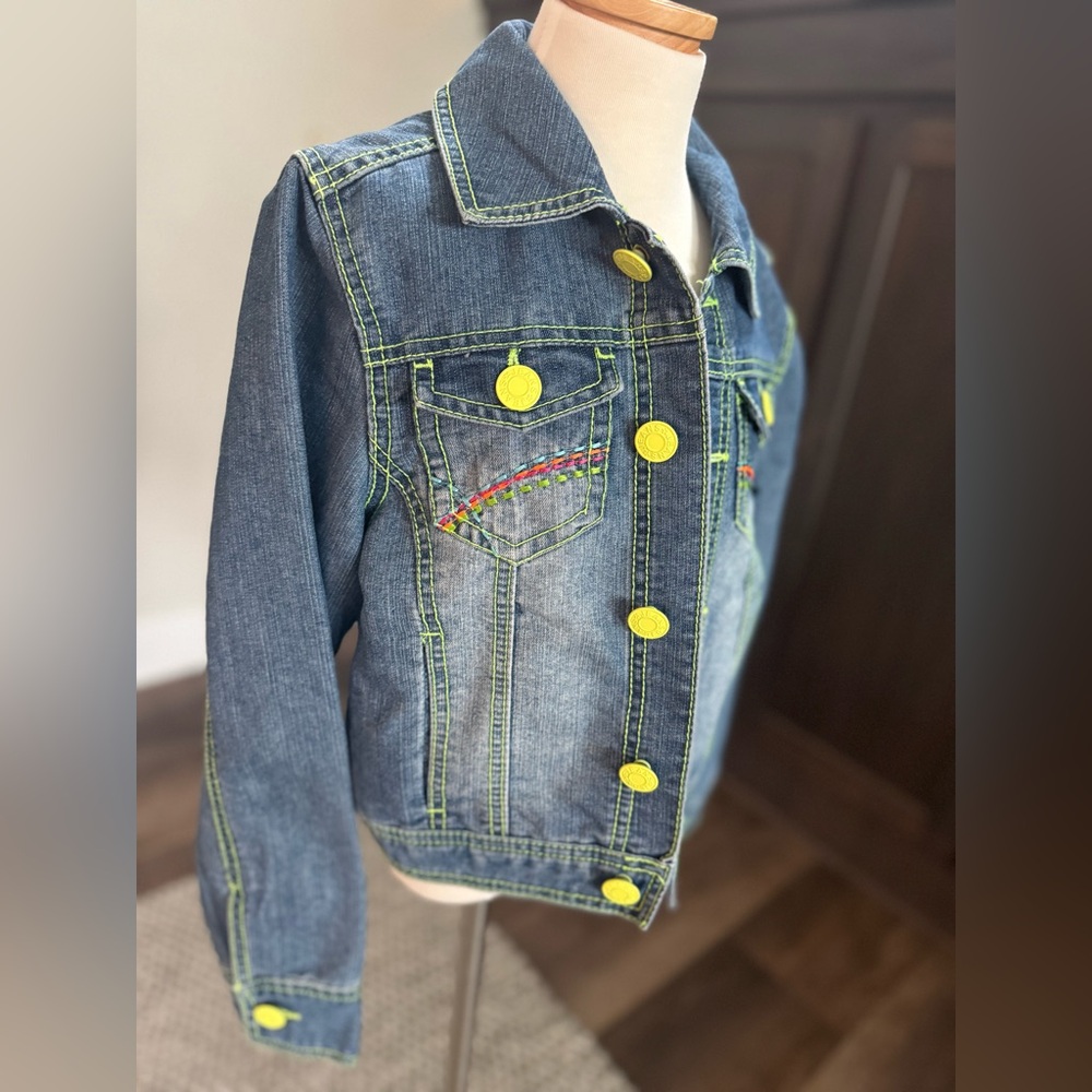 Kids Denim Jacket with Neon Accents Girls Large Amy Byer